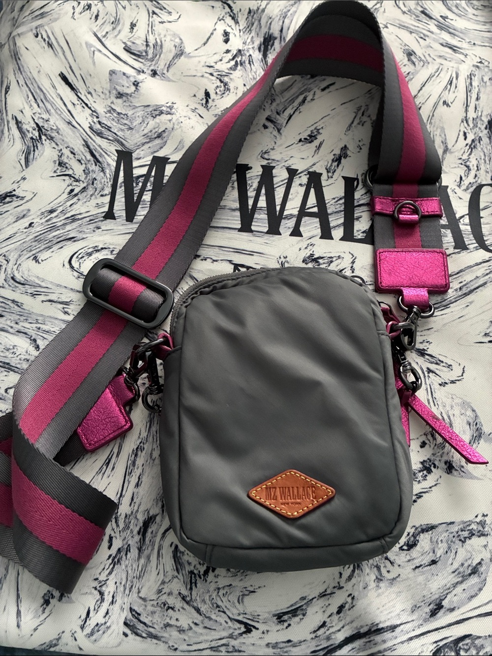 MZ Wallace Charcoal Crossbody with Fuchsia Strap Accents - Picture 3 of 12